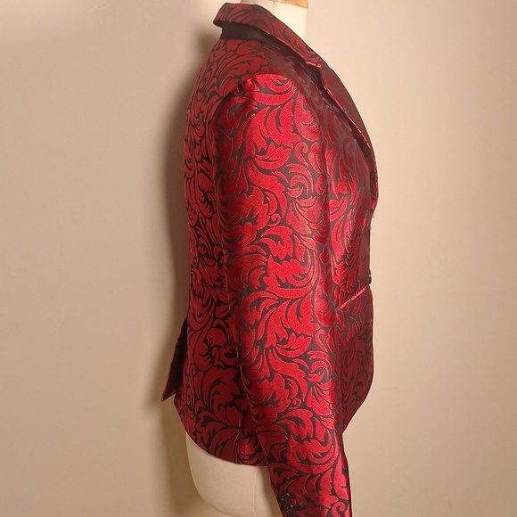 Kate Spad Flourish Swirl Brocade Blazer Black/Ripe Apple Size 4 - Picture 7 of 14